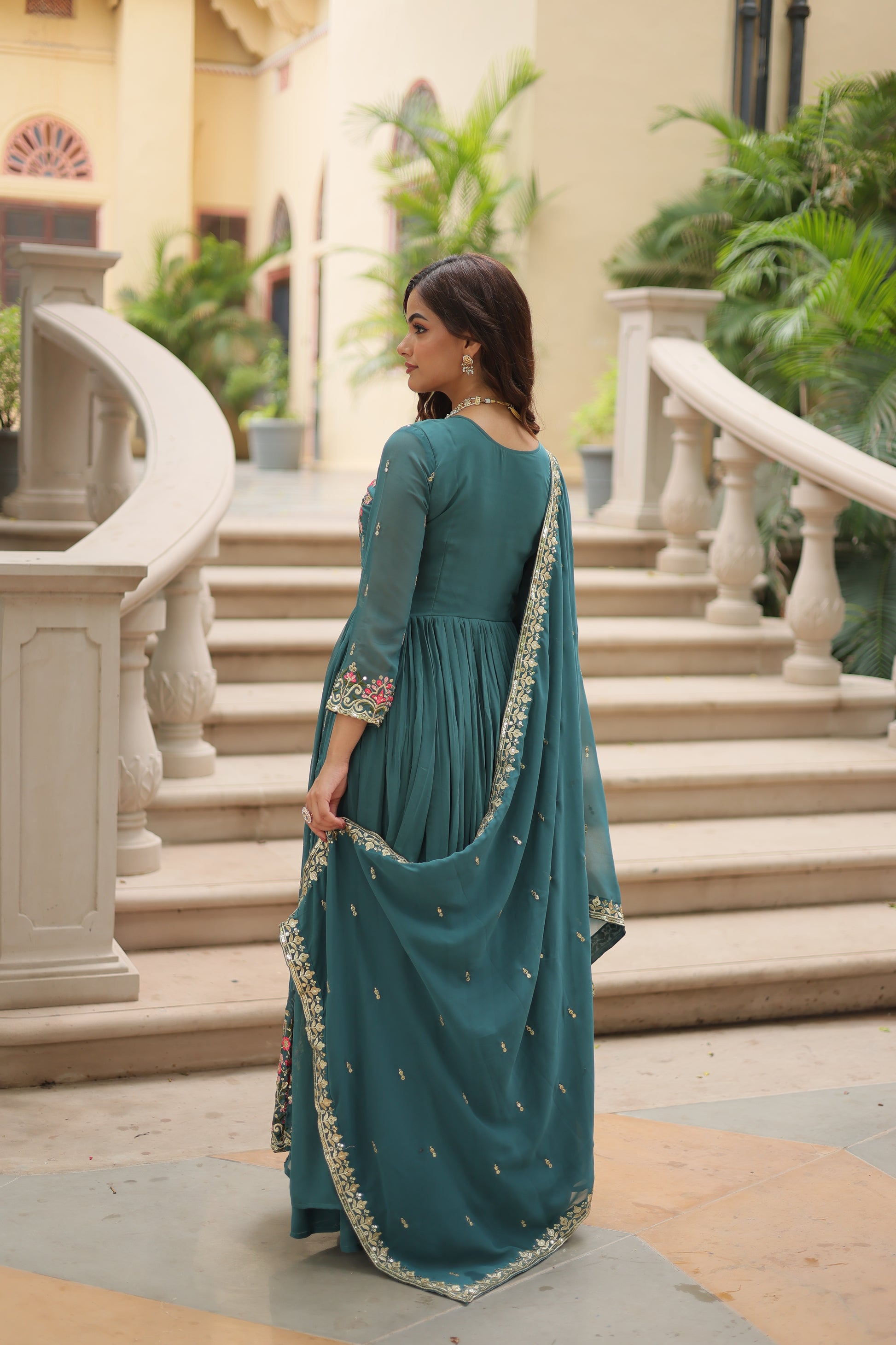 Women Georgette Rama Sequence embroidery work Kurta Set