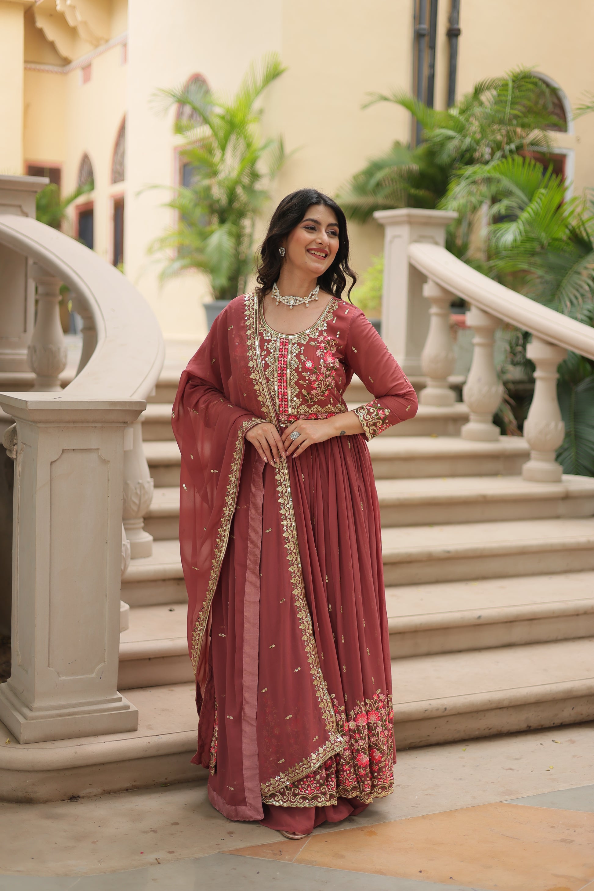 Women Georgette Onion Sequence embroidery work Kurta Set