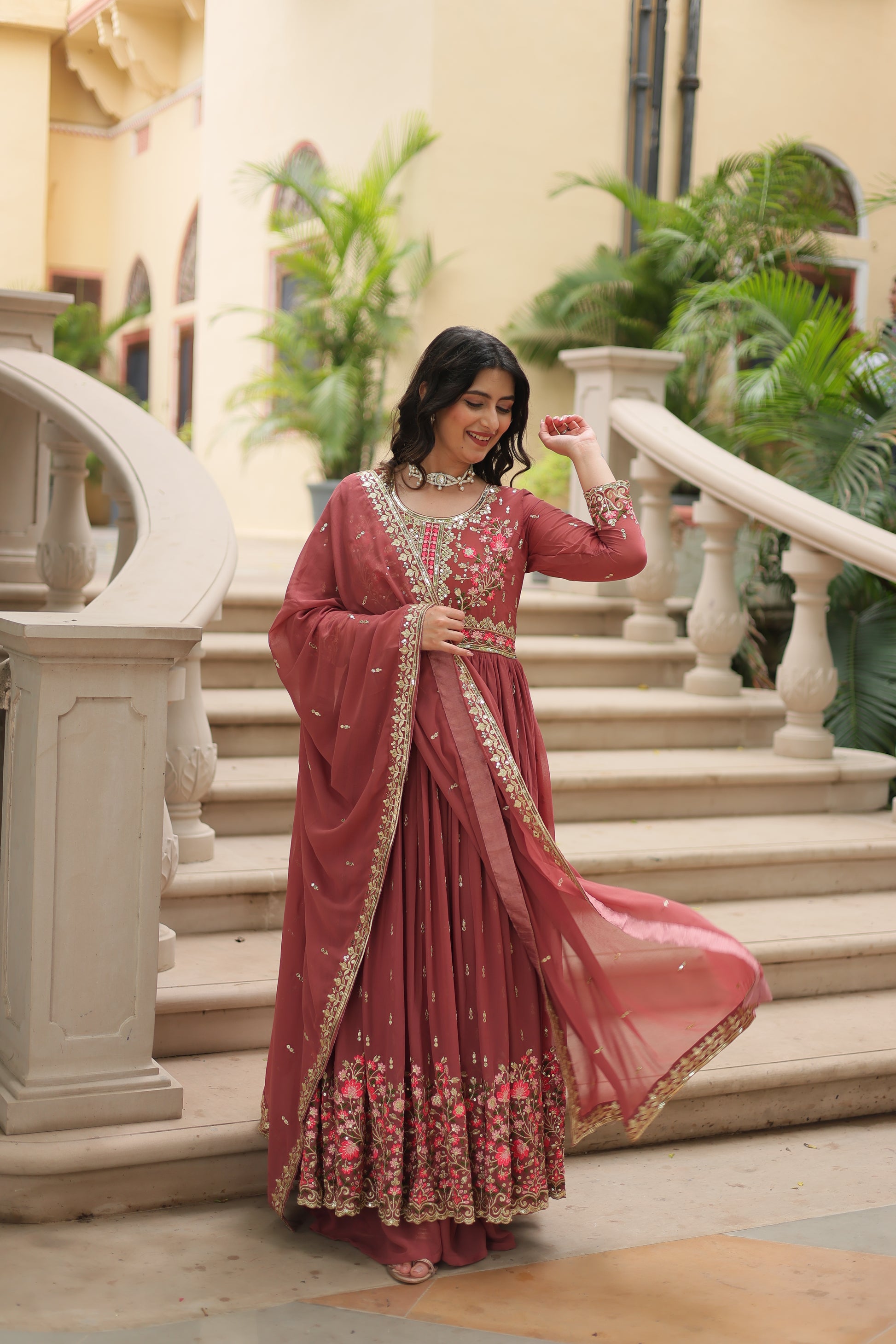 Women Georgette Onion Sequence embroidery work Kurta Set