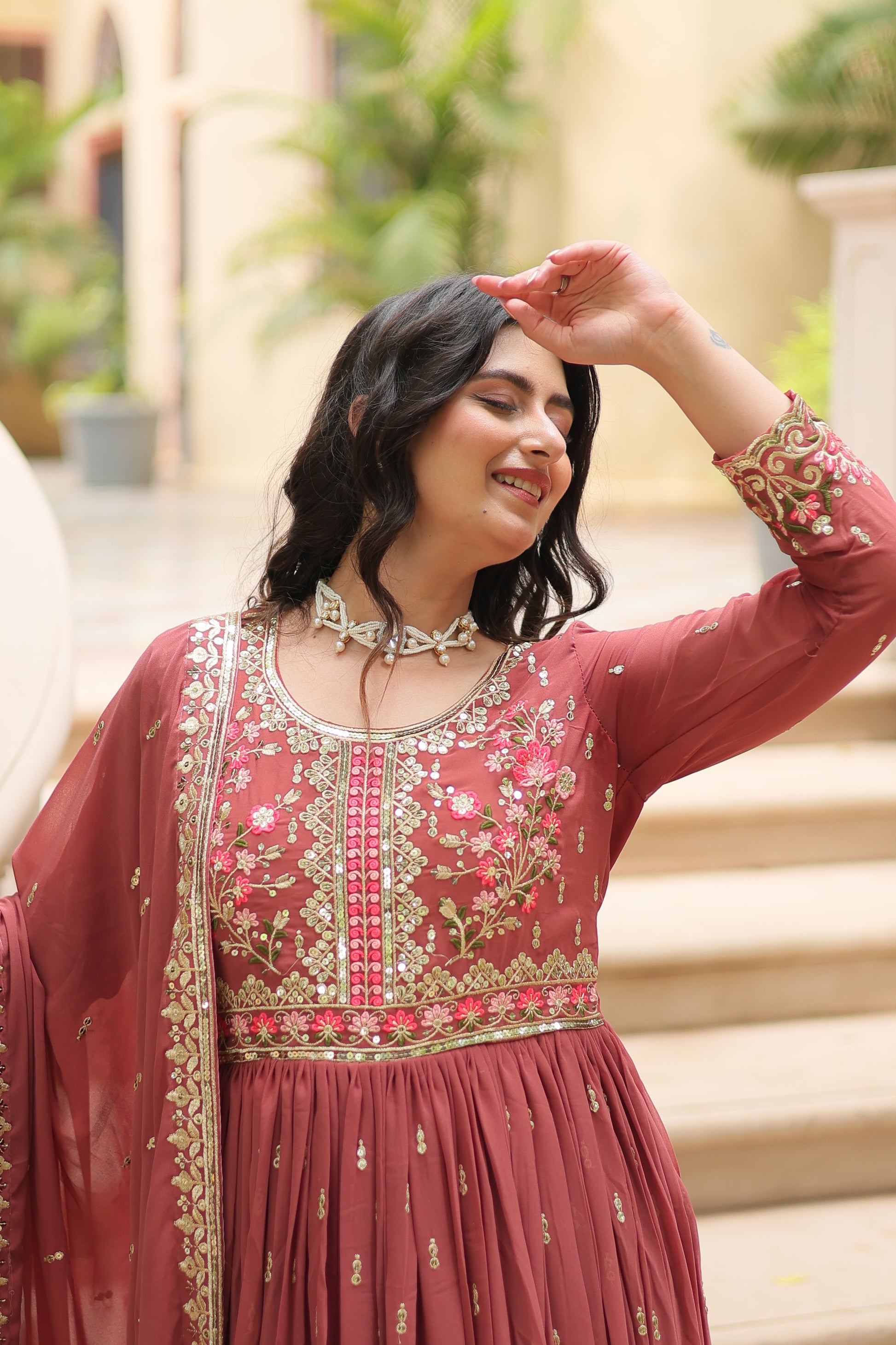 Women Georgette Onion Sequence embroidery work Kurta Set