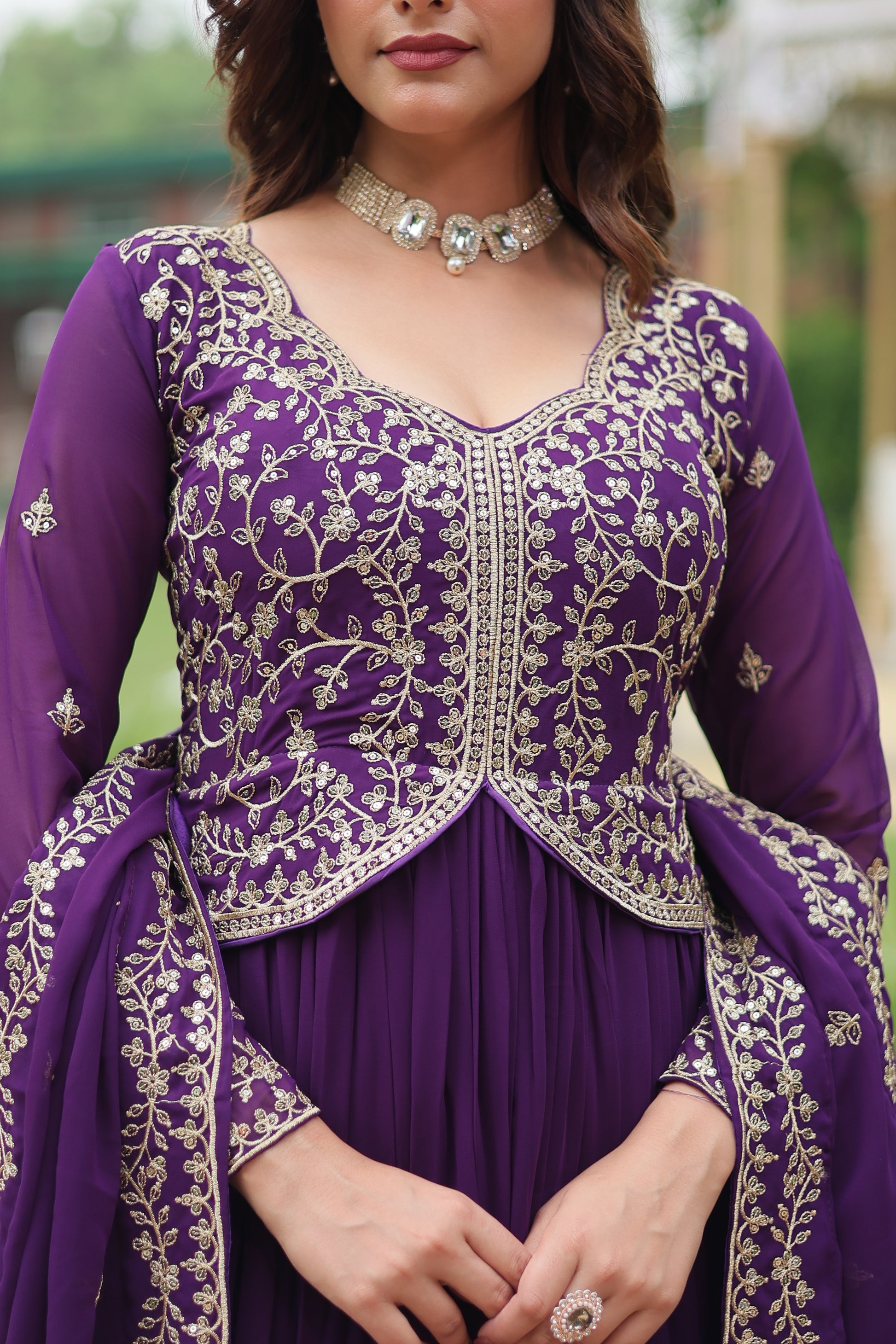 Women Georgette Purple Sequence embroidery work Kurta Set