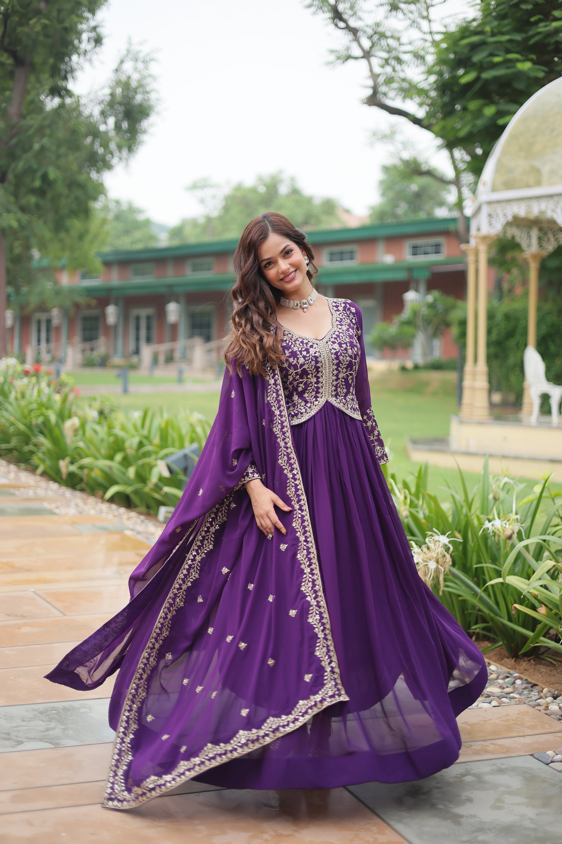 Women Georgette Purple Sequence embroidery work Kurta Set