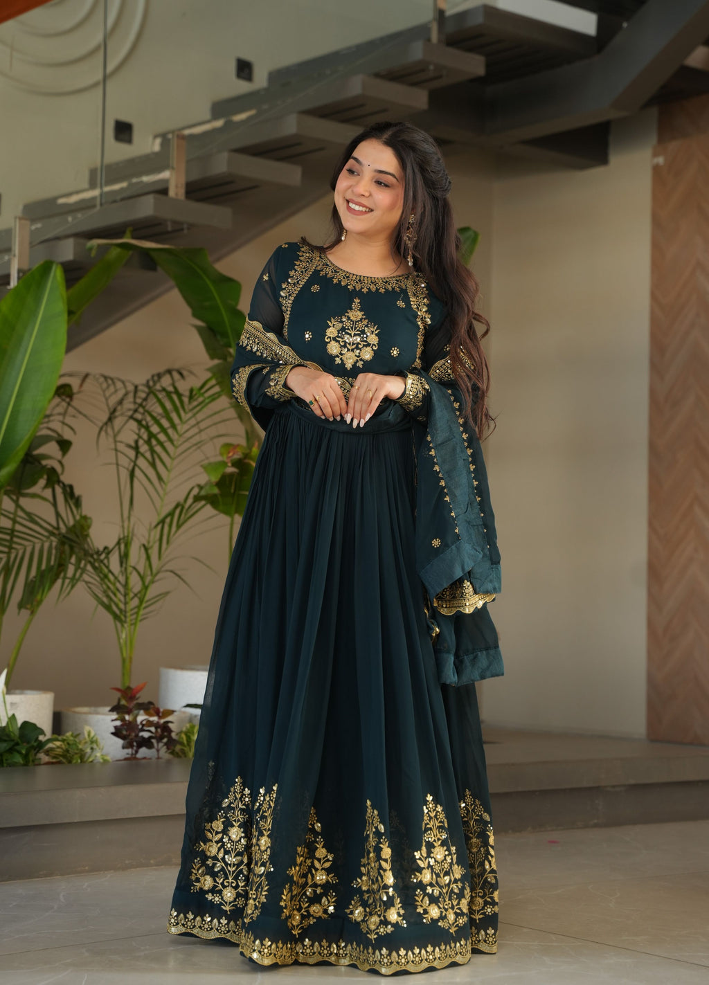 Women Georgette Rama Sequence embroidery work Kurta Set