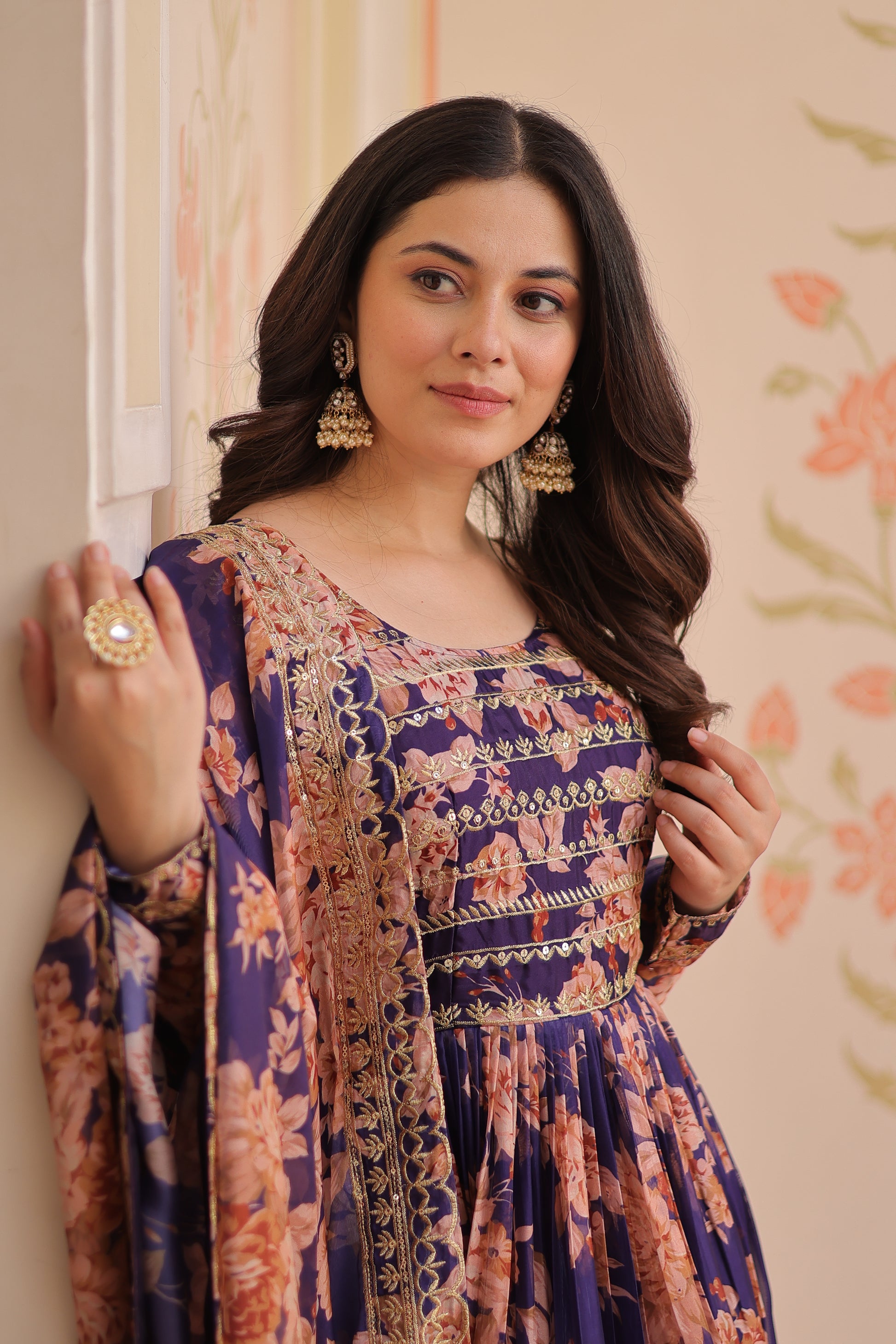 Women Silk Purple Sequence embroidery work Kurta Set