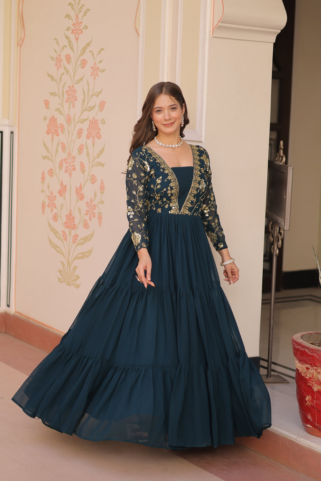 Women Georgette Rama Sequence embroidery work Dress