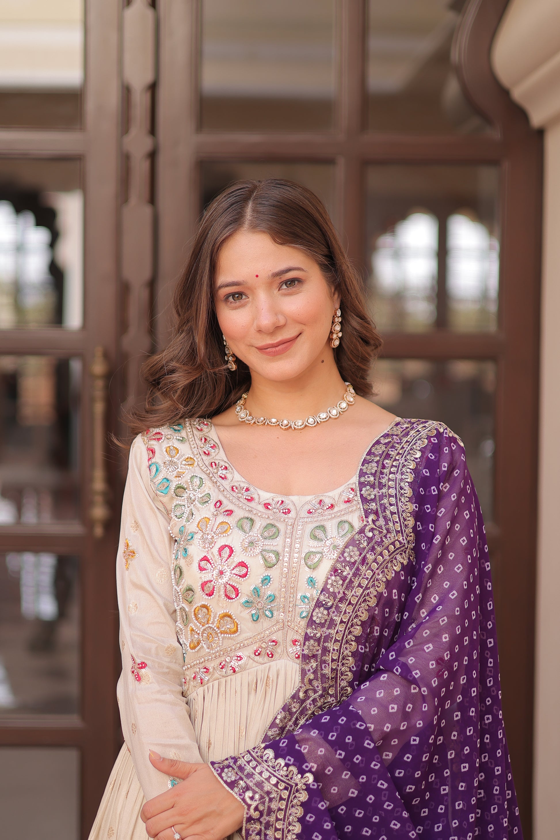 Women Jacquard Purple Sequence embroidery  work Kurta Set