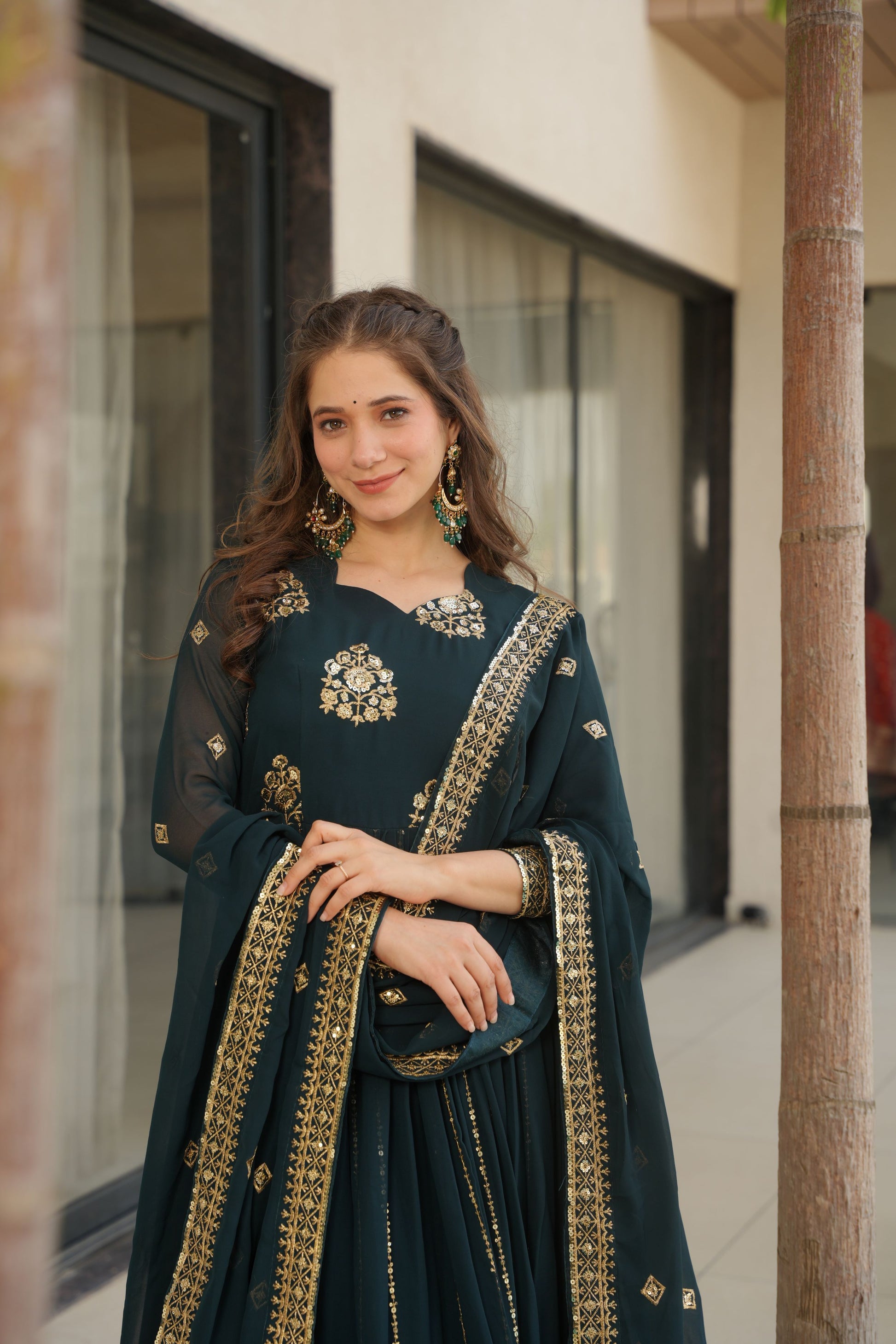 Women Georgette Rama Sequence embroidery work Kurta Set