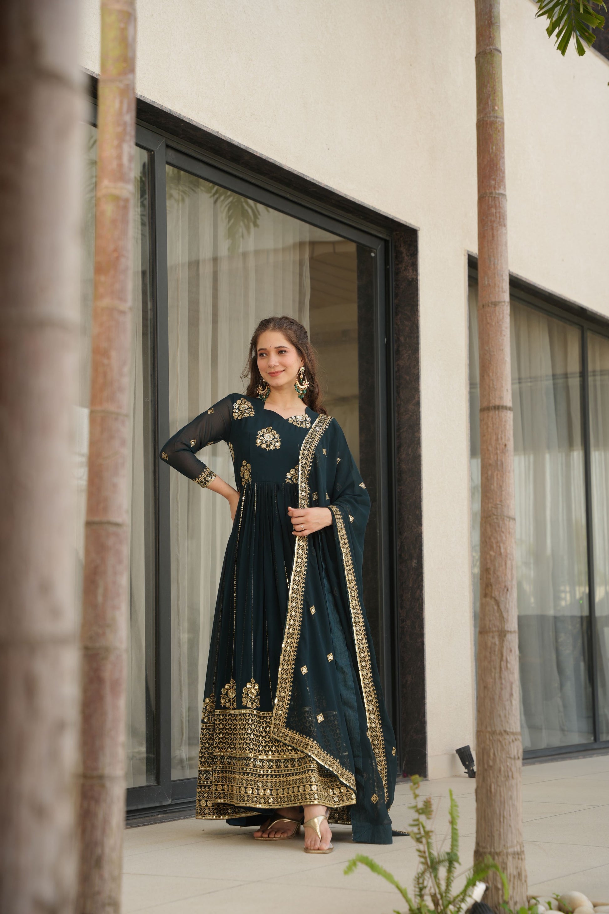 Women Georgette Rama Sequence embroidery work Kurta Set