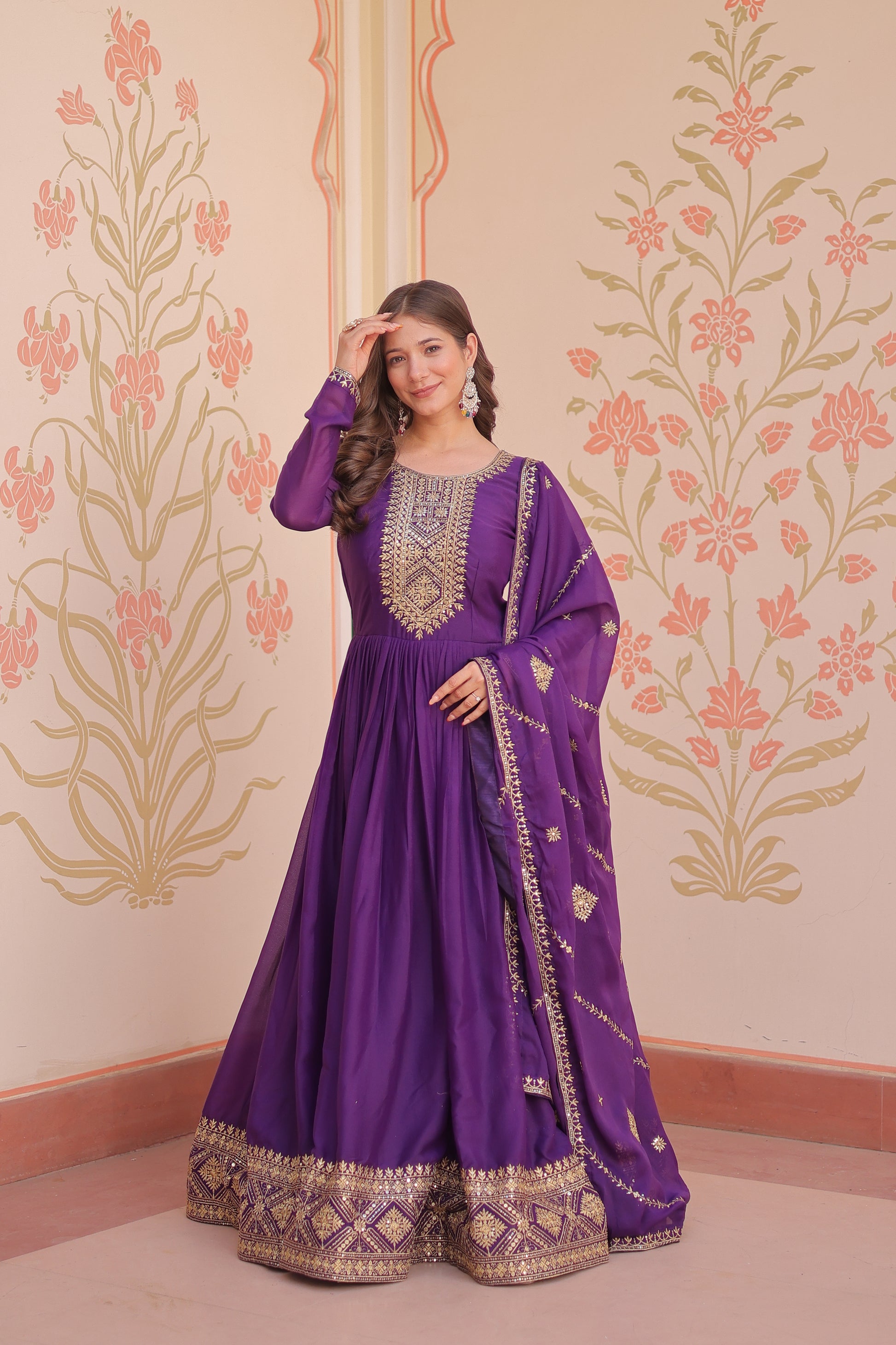 Women Georgette Purple Sequence embroidery work Kurta Set