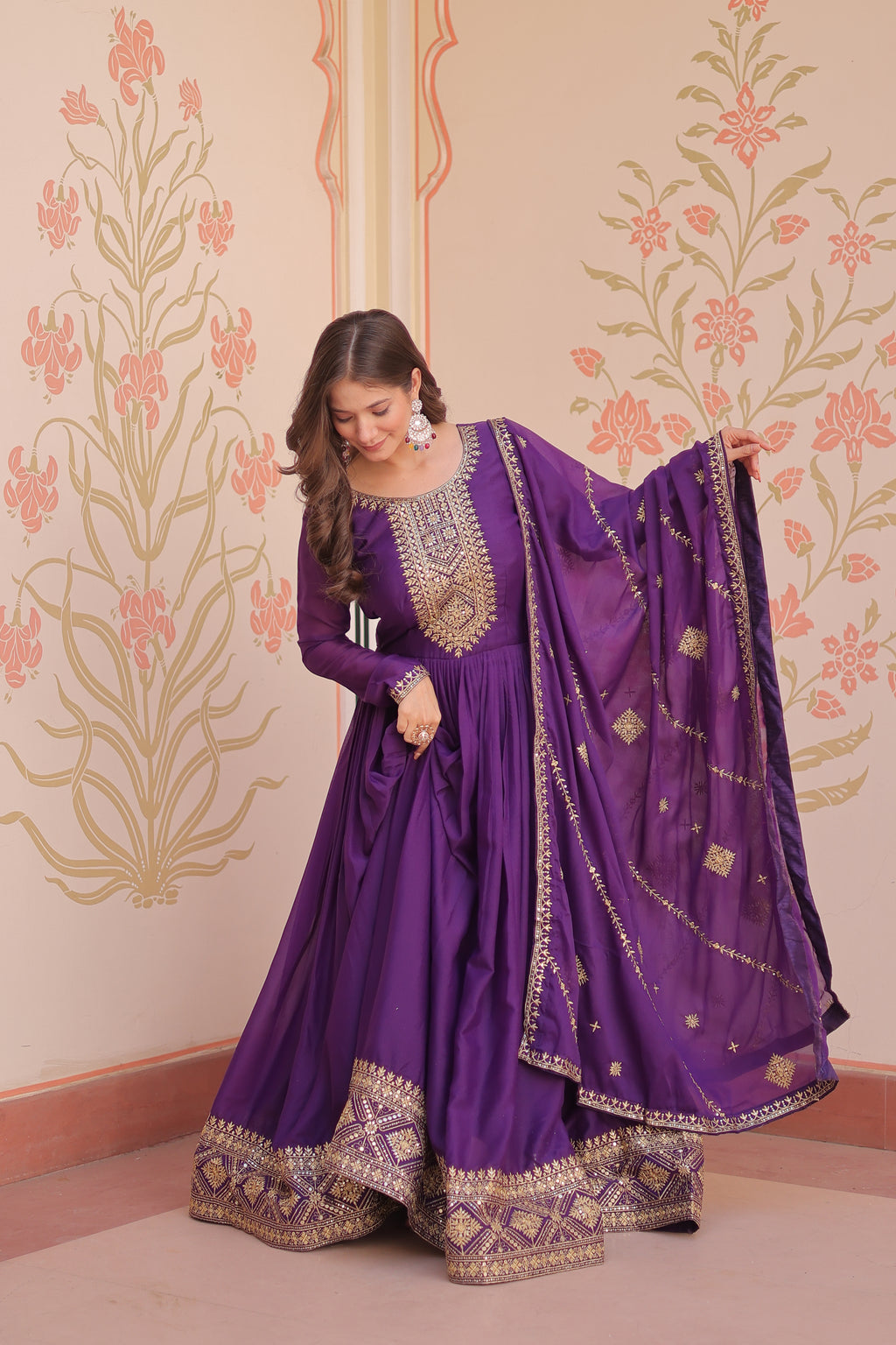 Women Georgette Purple Sequence embroidery work Kurta Set