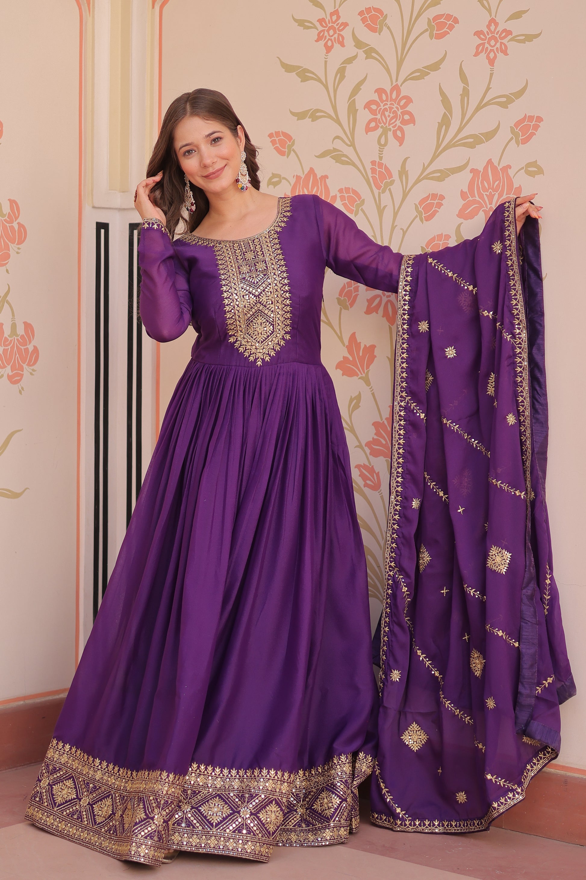 Women Georgette Purple Sequence embroidery work Kurta Set
