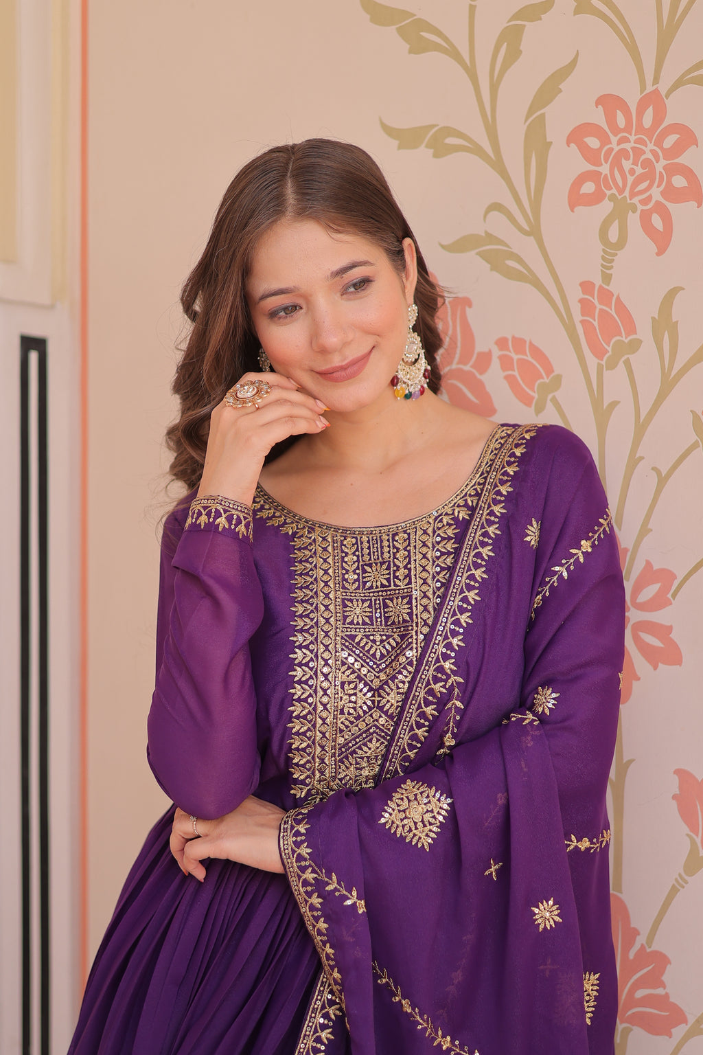 Women Georgette Purple Sequence embroidery work Kurta Set