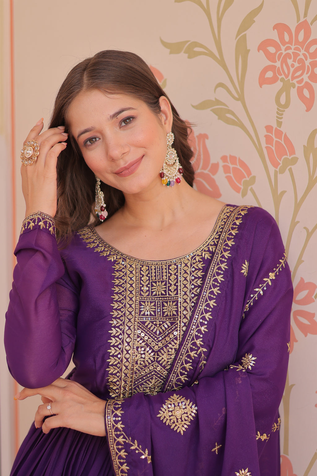 Women Georgette Purple Sequence embroidery work Kurta Set