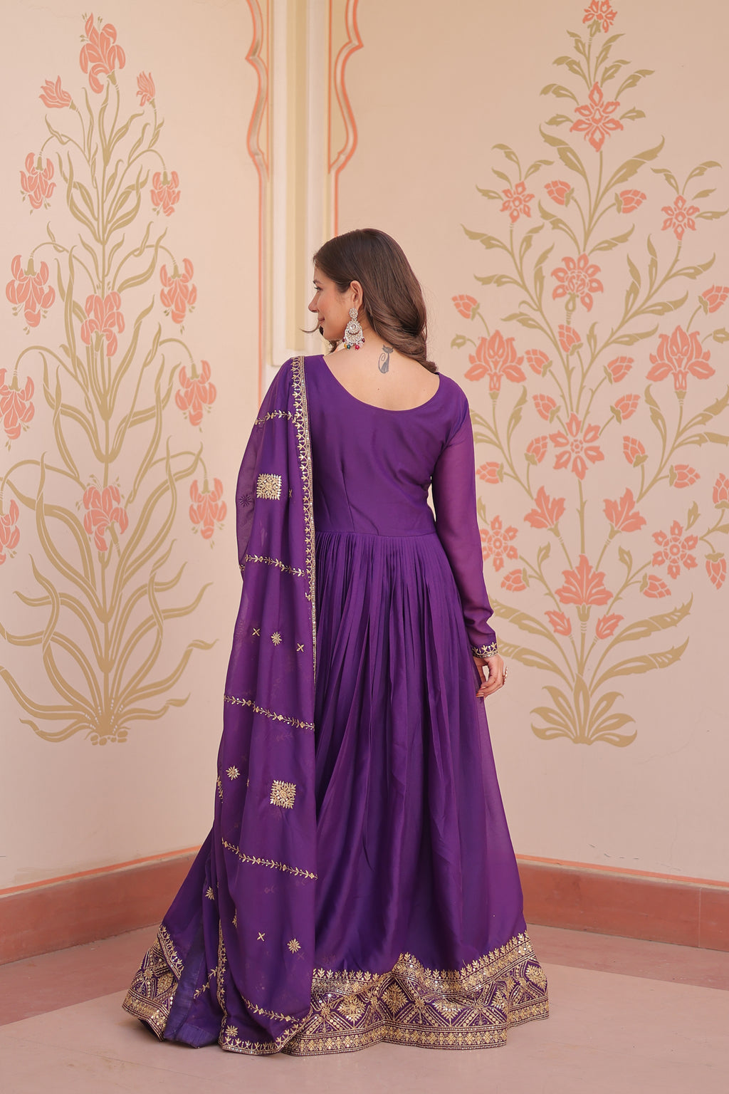 Women Georgette Purple Sequence embroidery work Kurta Set