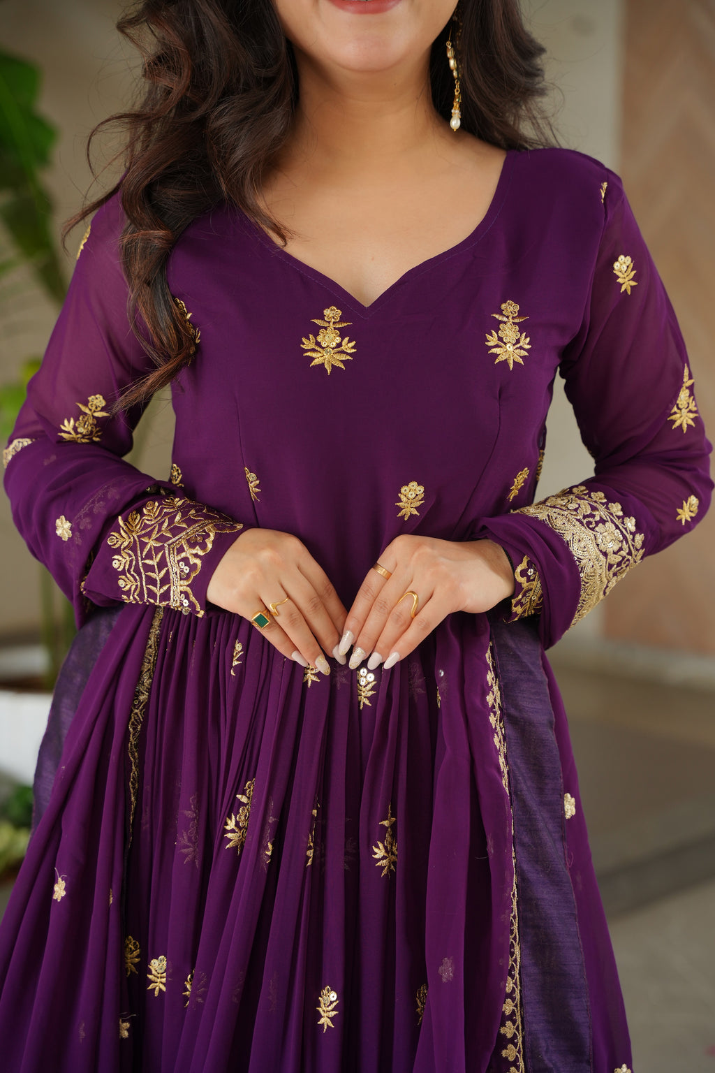 Women Georgette Purple Sequence embroidery work Kurta Set