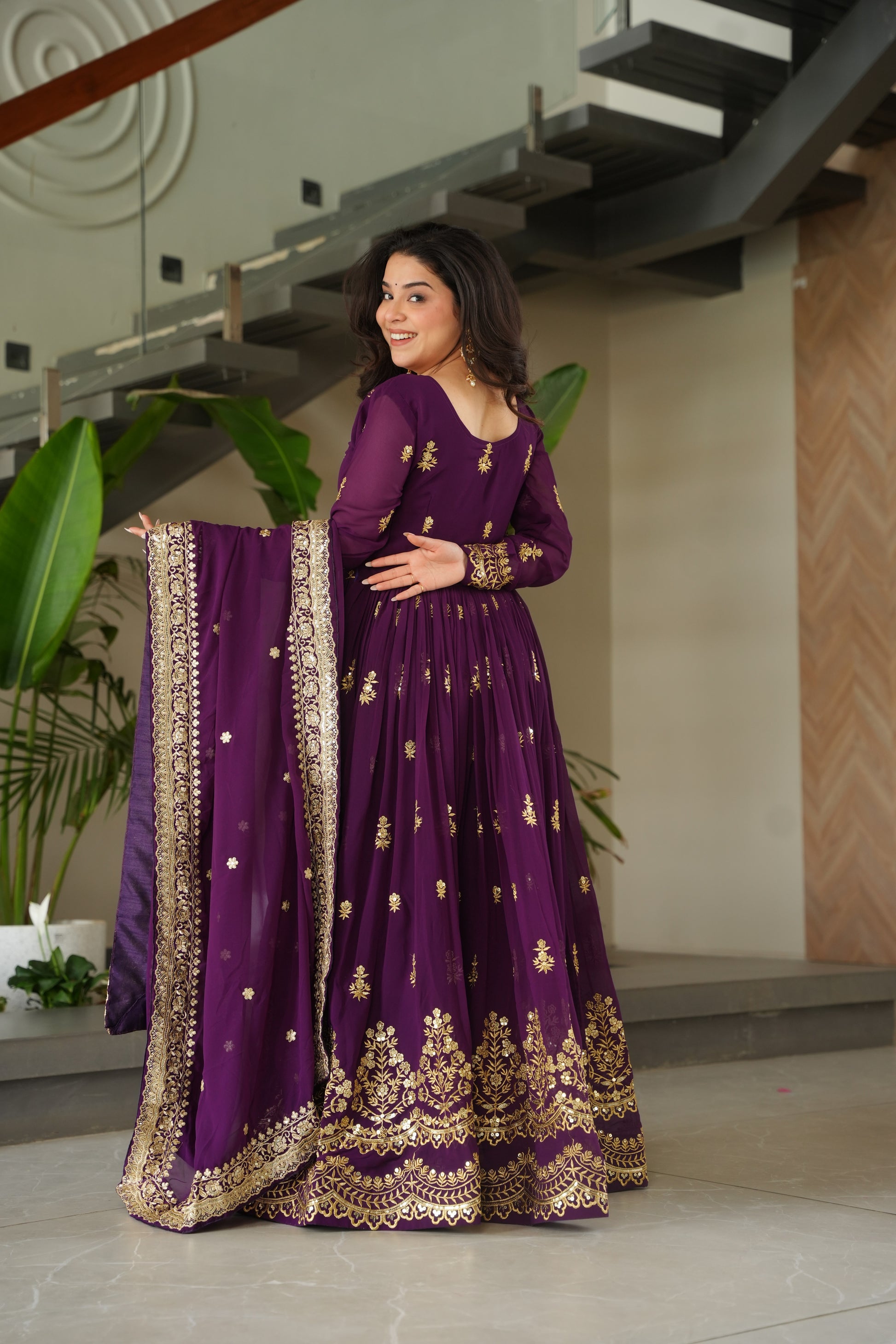 Women Georgette Purple Sequence embroidery work Kurta Set