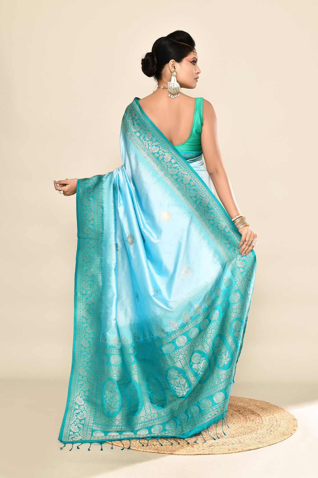 Sky Blue Banarasi Silk Saree with Unstitched blouse