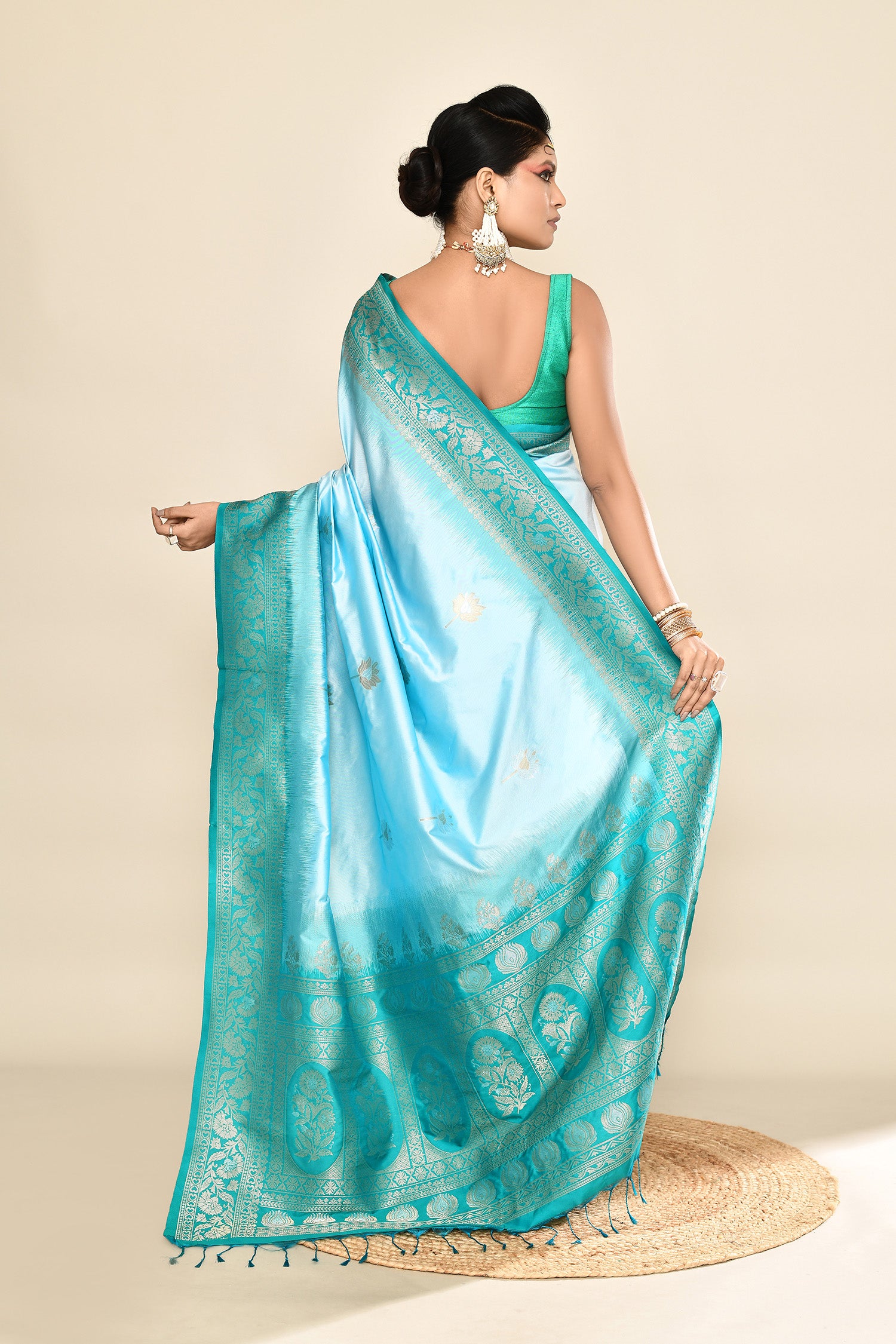 Sky Blue Banarasi Silk Saree with Unstitched blouse