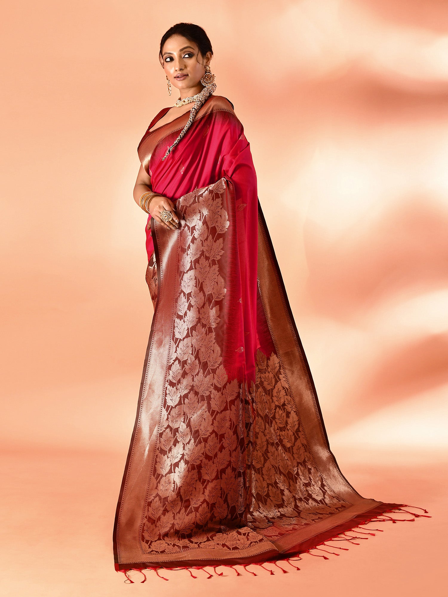 Pink Banarasi Silk Saree with Unstitched Blouse