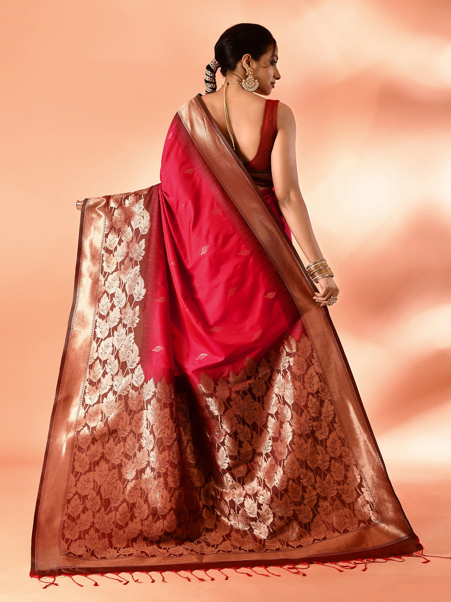 Pink Banarasi Silk Saree with Unstitched Blouse