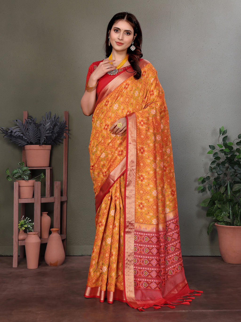 Orange Banarasi Silk Saree with Unstitched Blouse