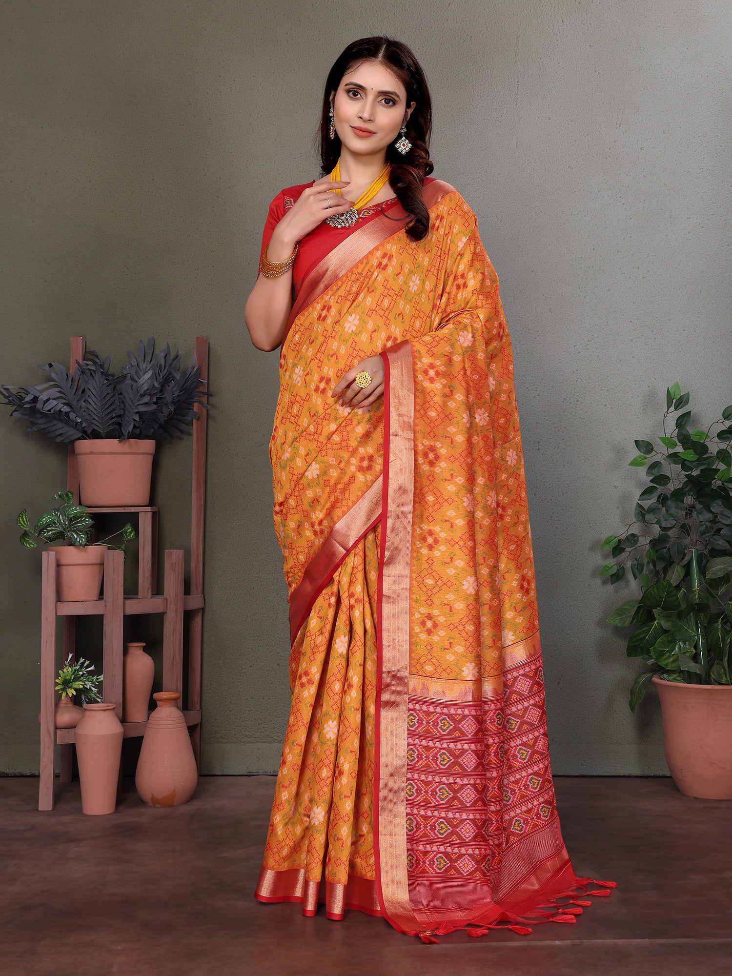 Orange Banarasi Silk Saree with Unstitched Blouse