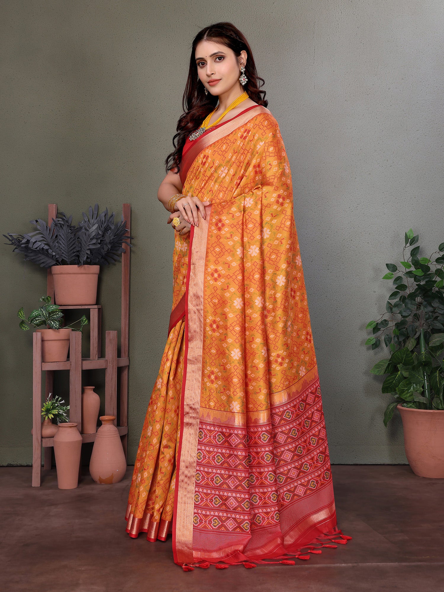 Orange Banarasi Silk Saree with Unstitched Blouse