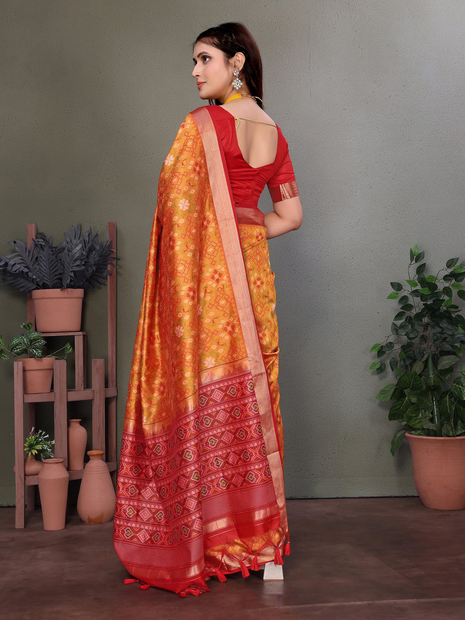 Orange Banarasi Silk Saree with Unstitched Blouse
