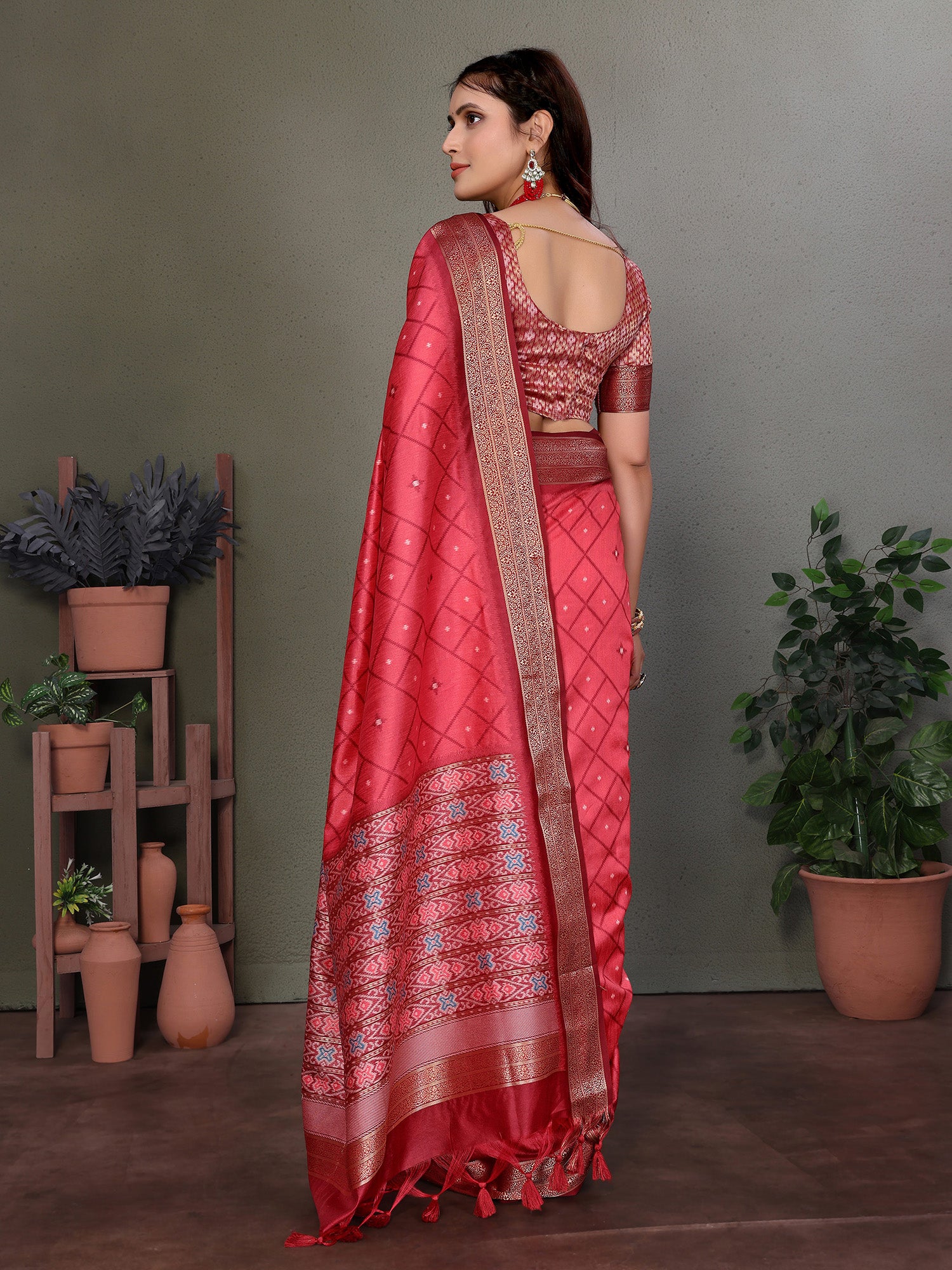 Red Banarasi Silk Saree with Unstitched Blouse