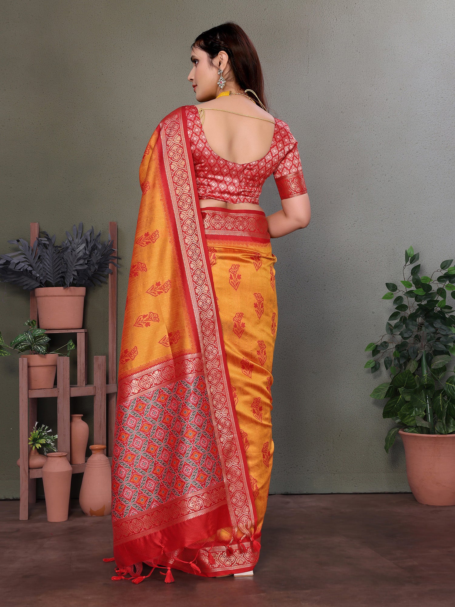 Orange Banarasi Silk Saree with Unstitched Blouse