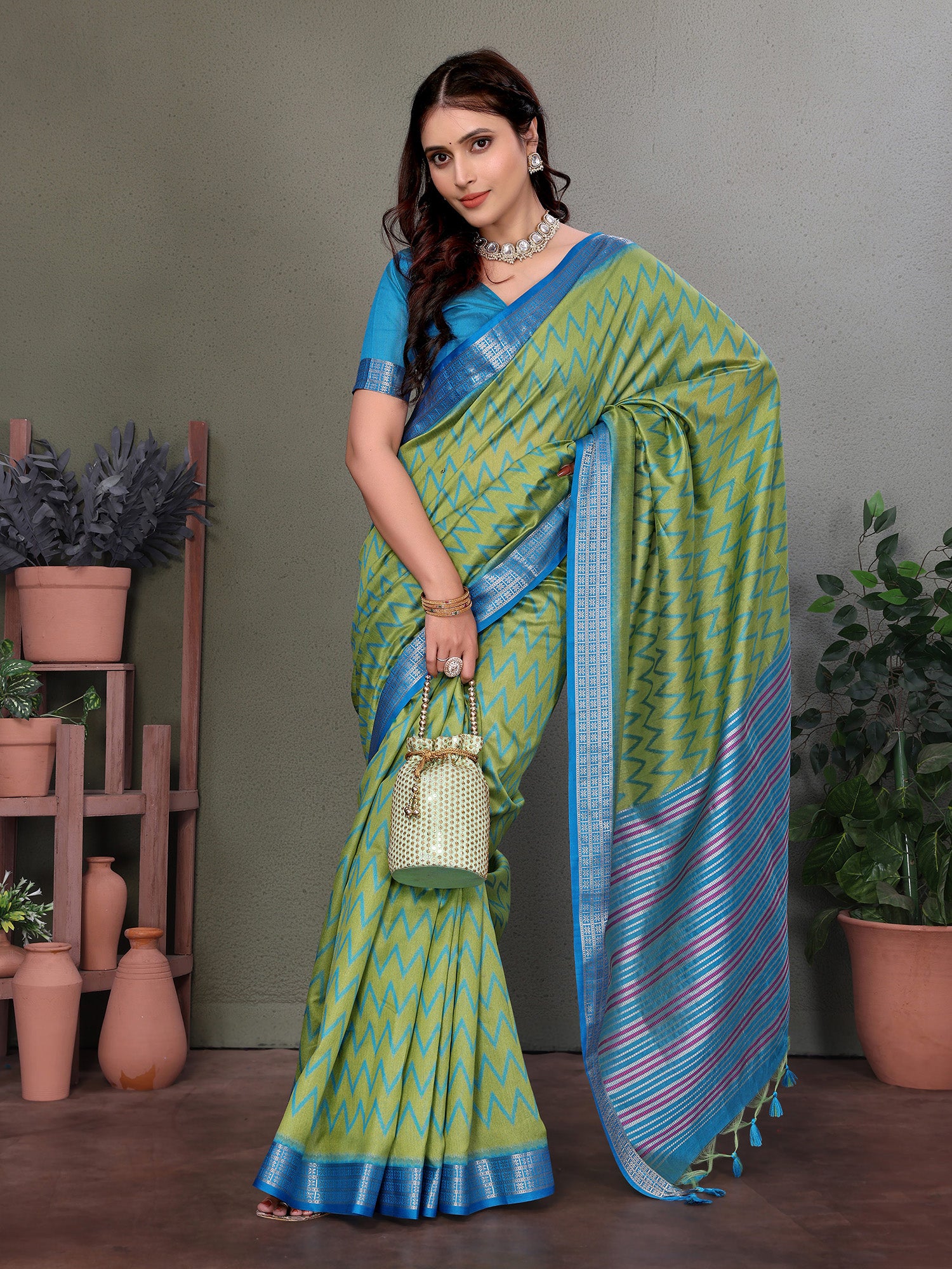 Green Banarasi Silk Saree with Unstitched Blouse