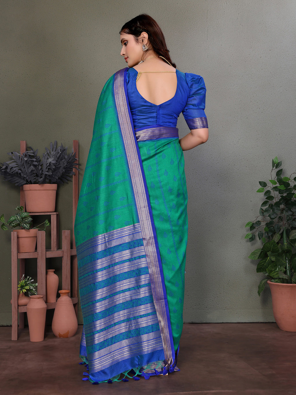 Green Banarasi Silk Saree with Unstitched Blouse