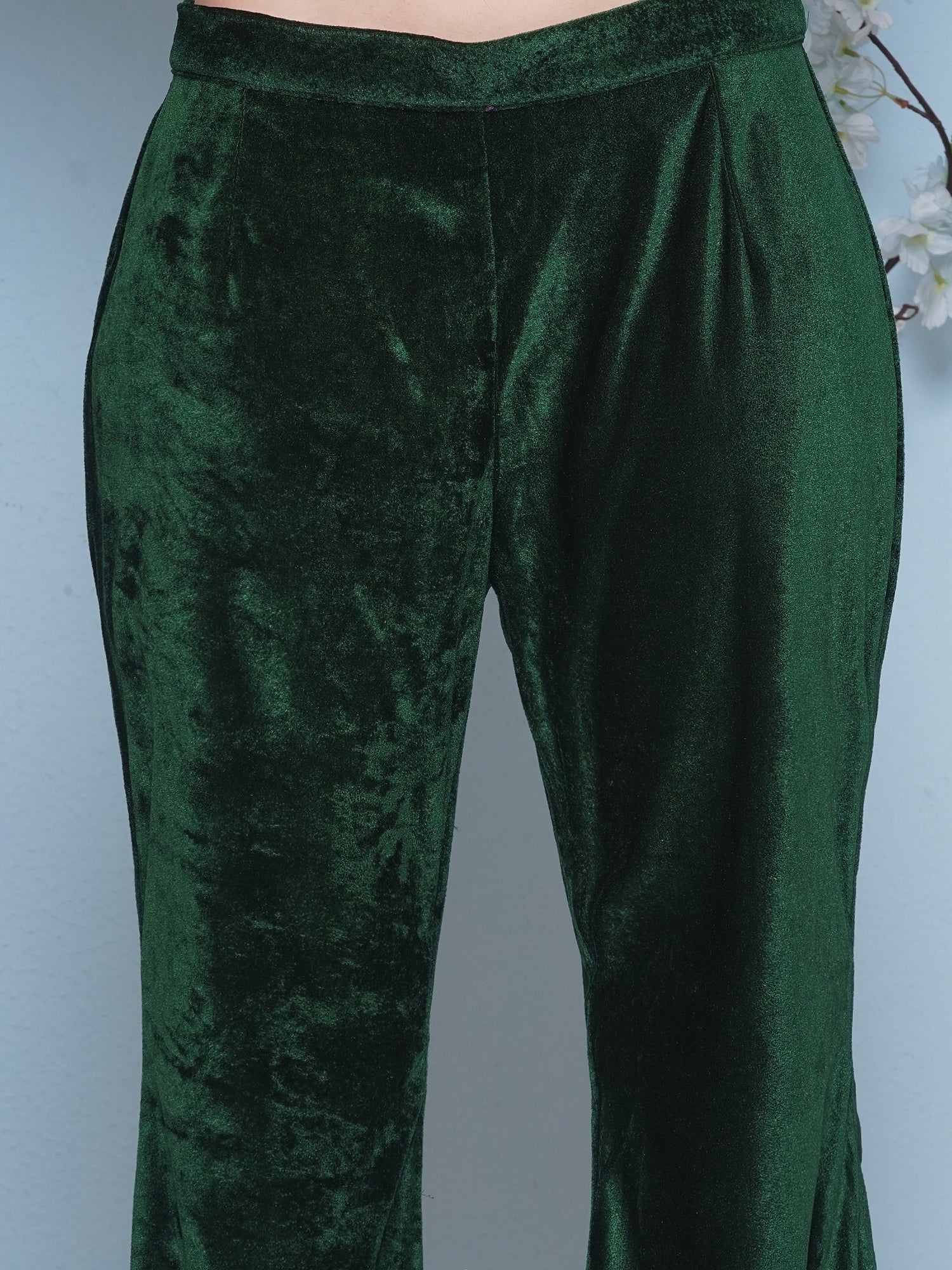 Women Green Velvet Hand Embellished Set