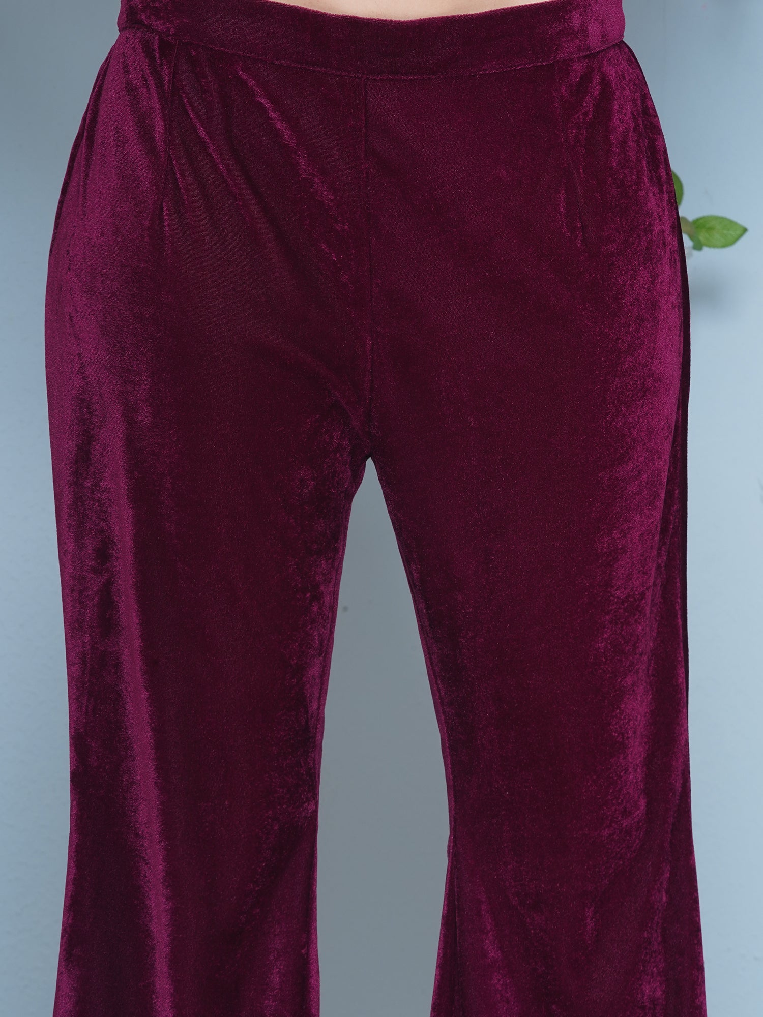 Women Wine Velvet Hand Embellished Coor Set