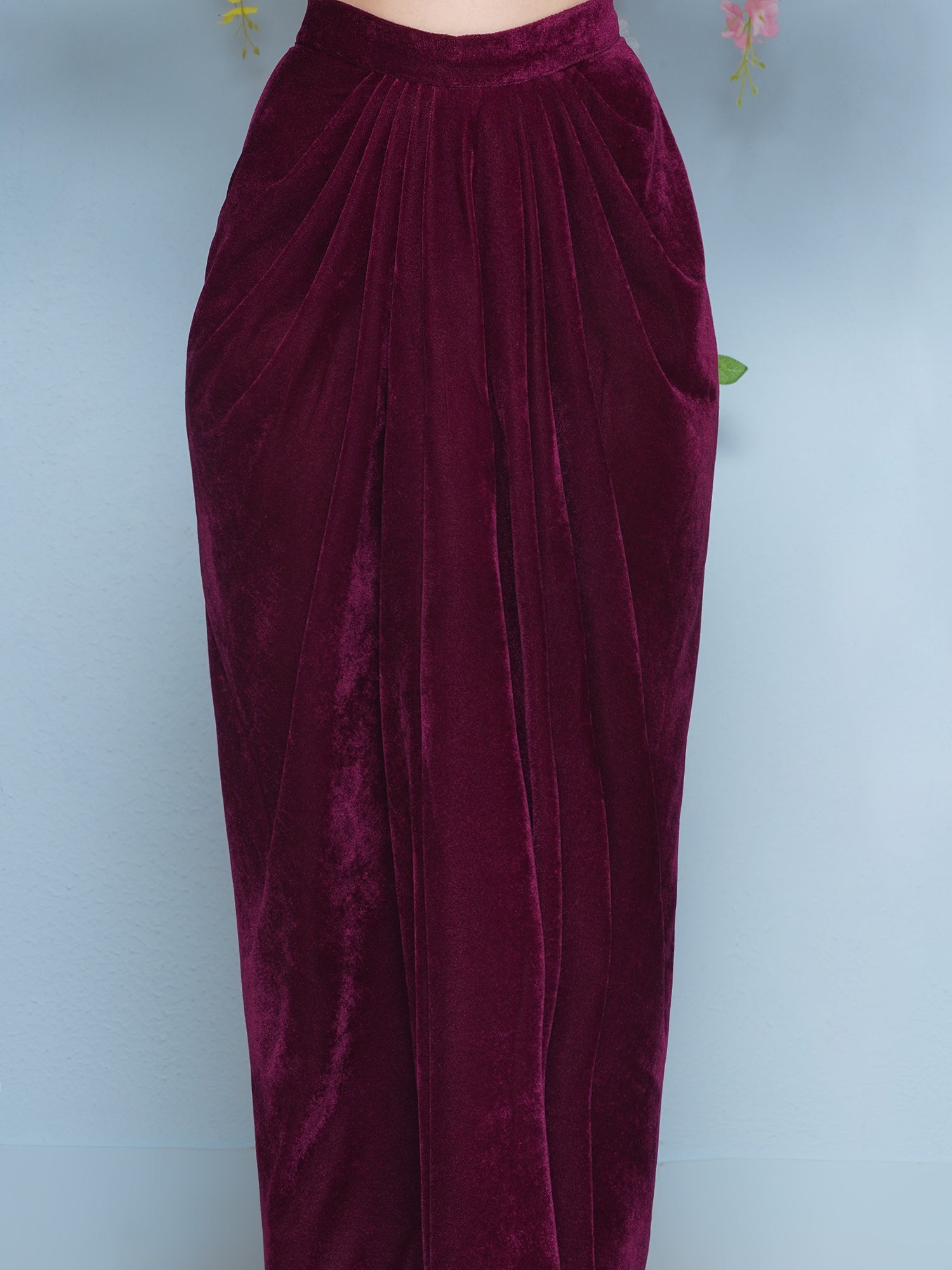 Women Wine Hand Embellished Jacket with inner and skirt