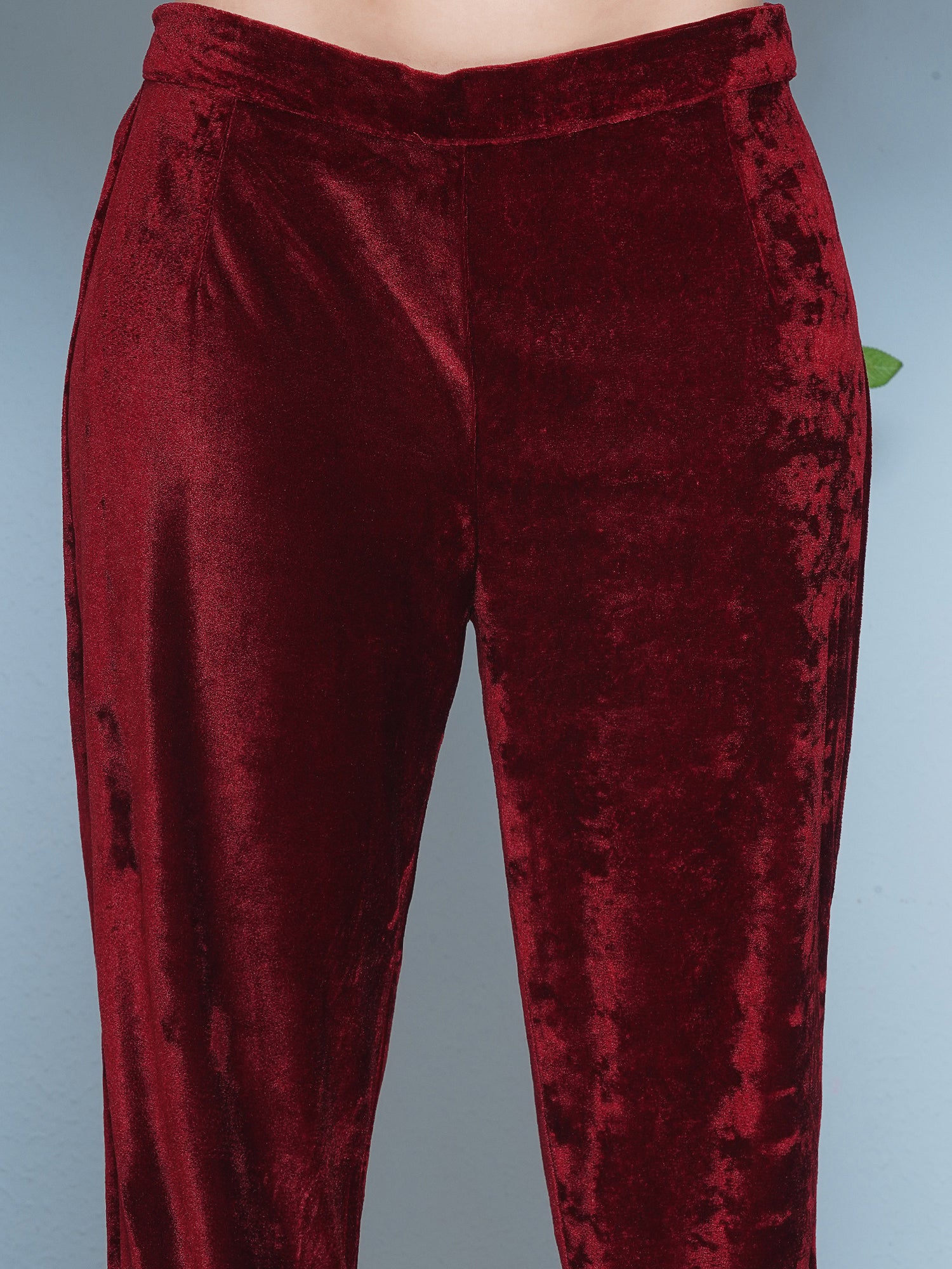 Women Maroon Velvet Hand Embellished Kaftaan Set