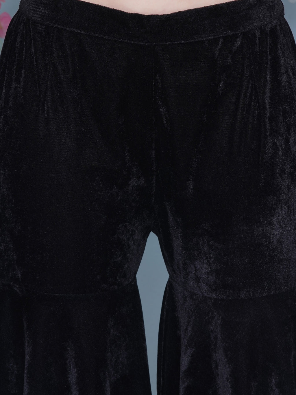 Women Black Velvet Sharara Set
