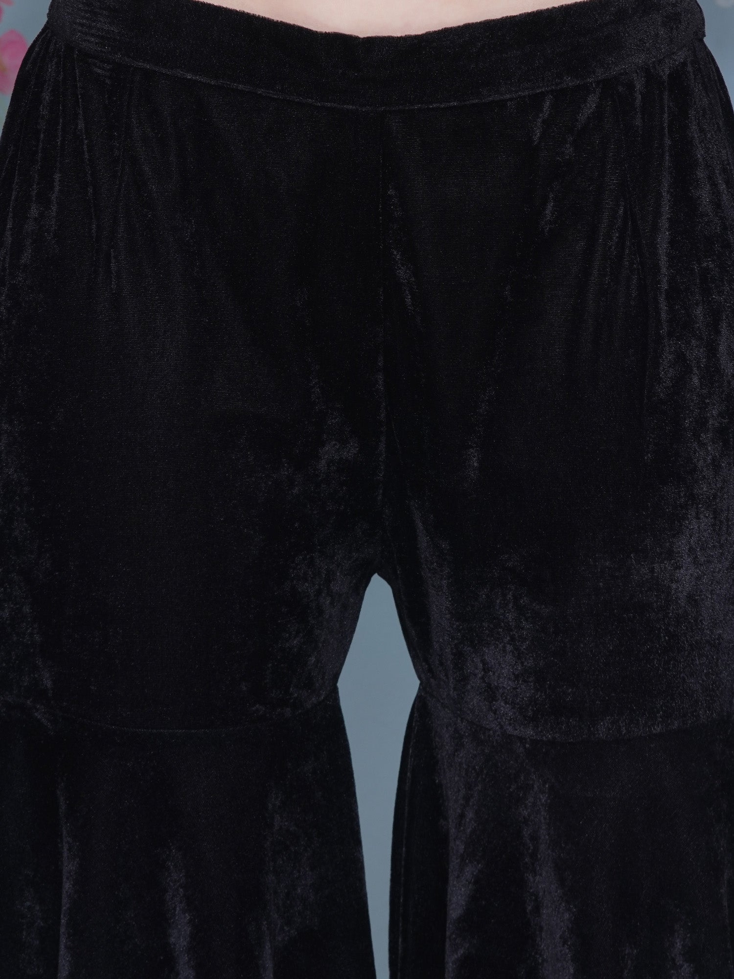 Women Black Velvet Sharara Set