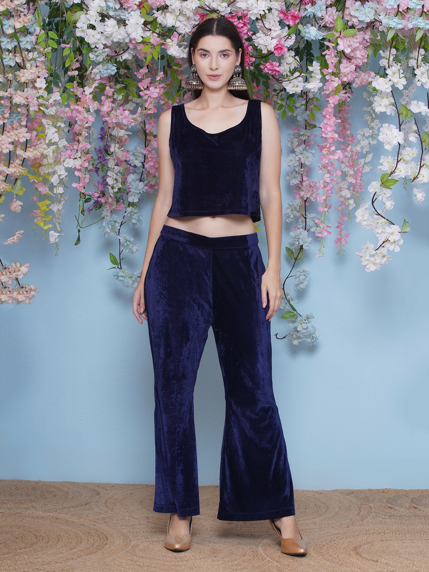 Women Navy Blue Coord Set with inner