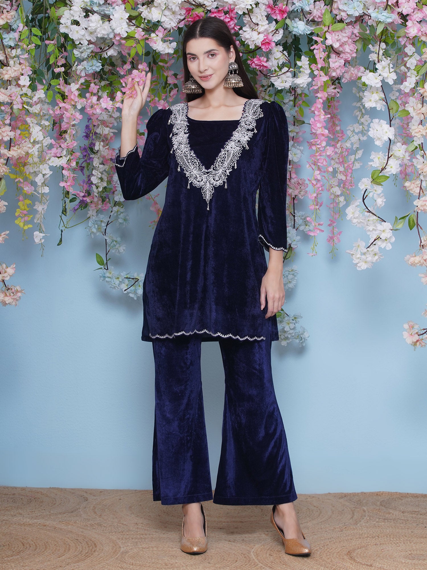 Women Navy Blue Coord Set with inner