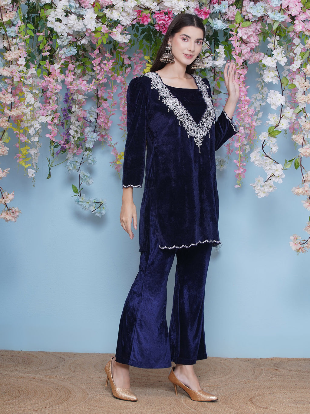 Women Navy Blue Coord Set with inner
