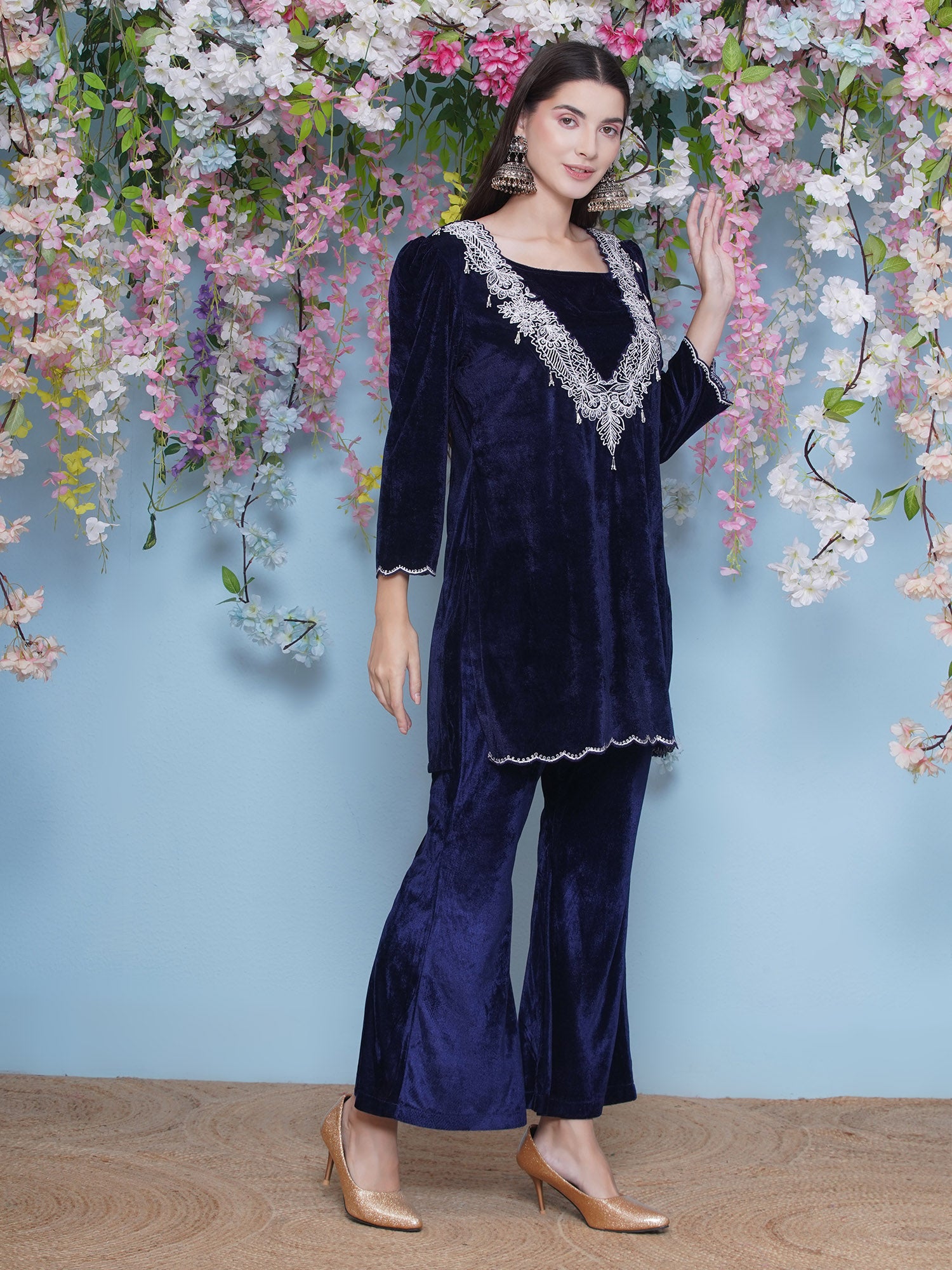 Women Navy Blue Coord Set with inner