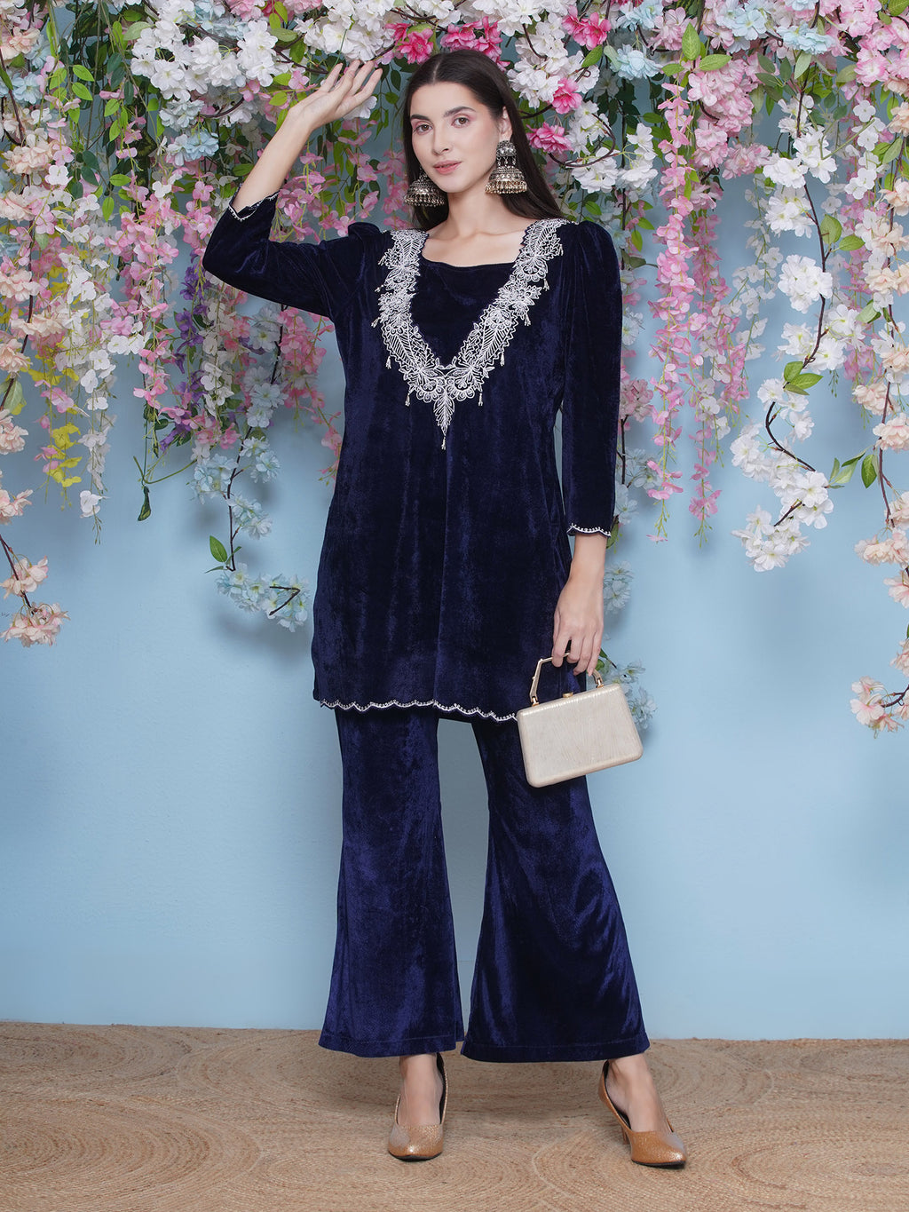 Women Navy Blue Coord Set with inner