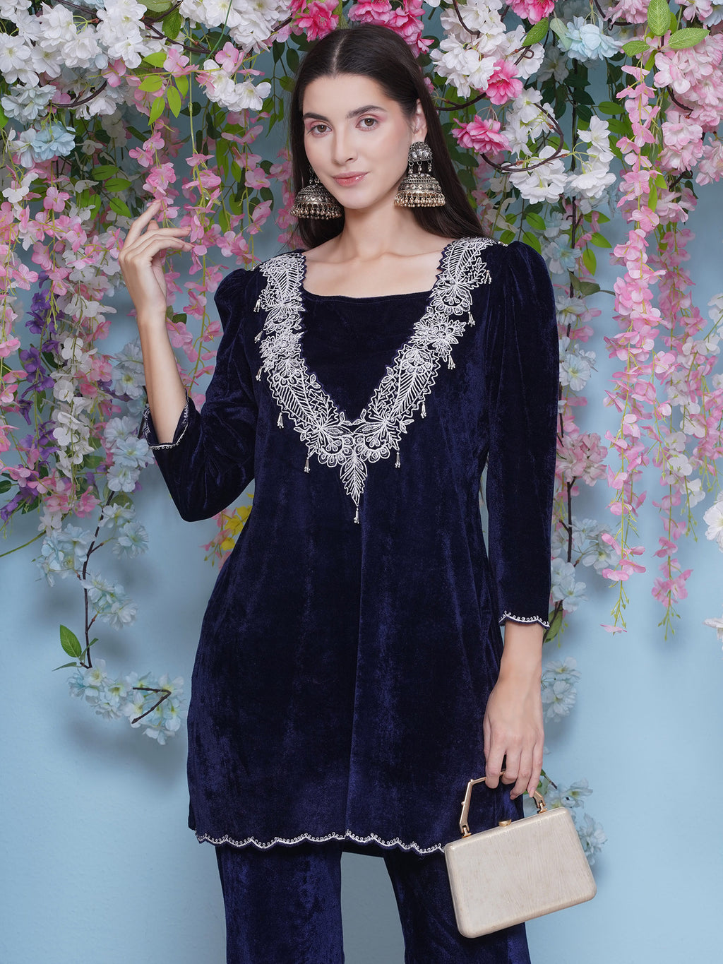 Women Navy Blue Coord Set with inner