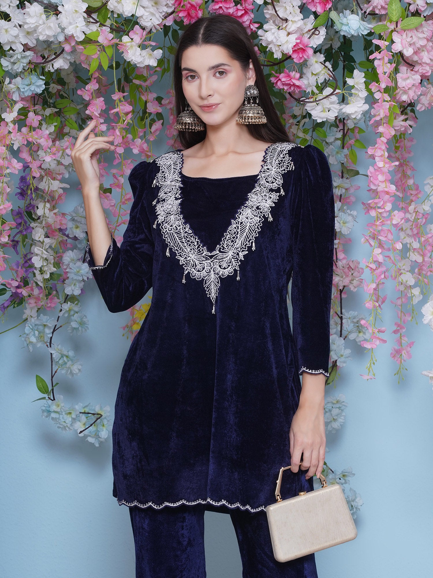 Women Navy Blue Coord Set with inner