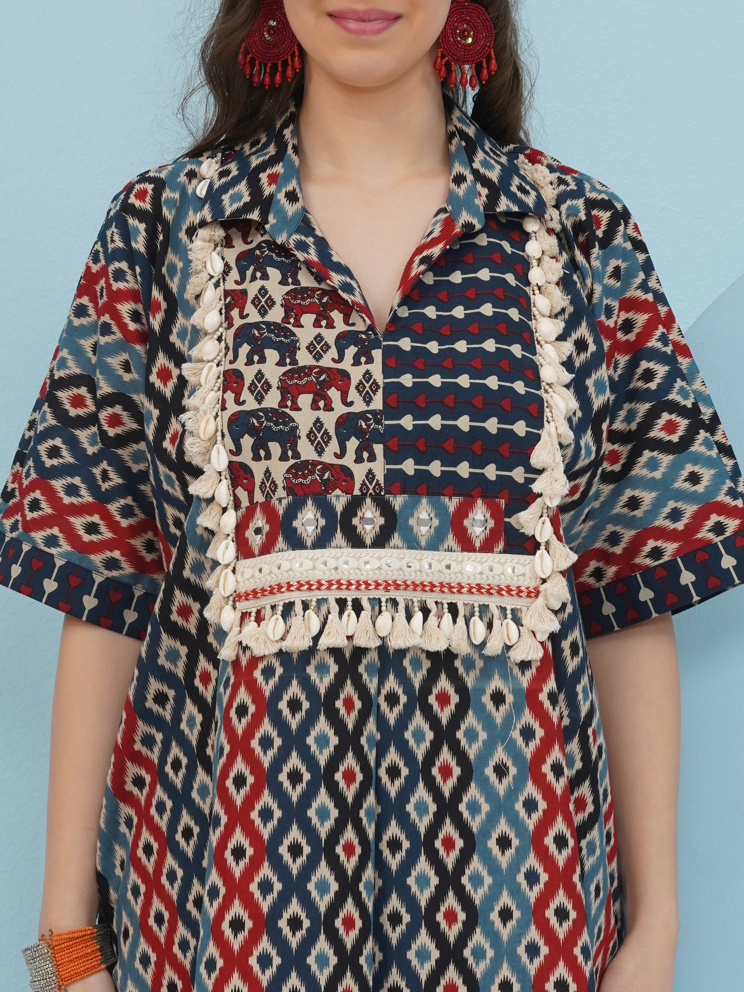 Embellishment Ikkat Kaftan Set