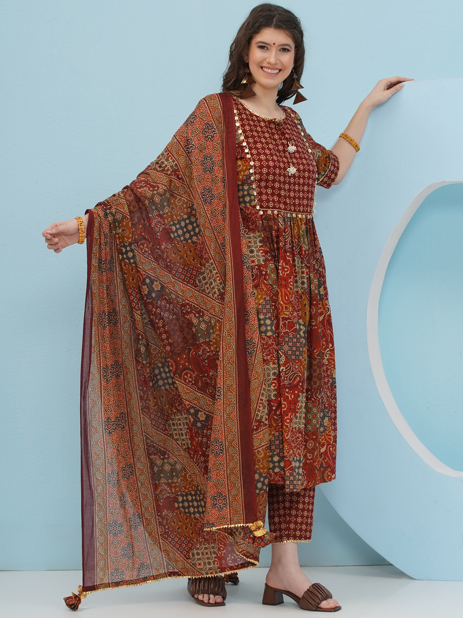 Embellishment Brown Kurta Set