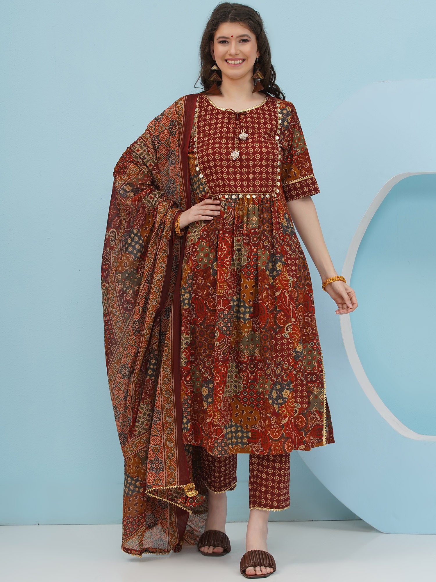 Embellishment Brown Kurta Set