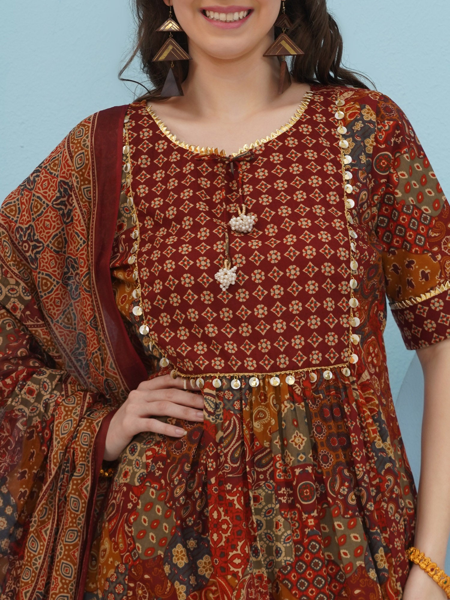 Embellishment Brown Kurta Set