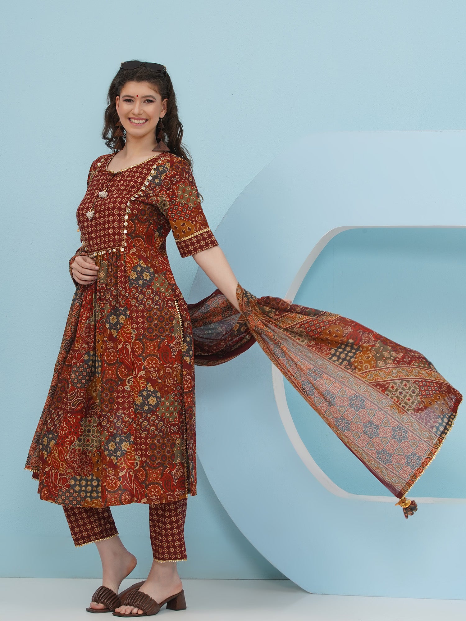 Embellishment Brown Kurta Set